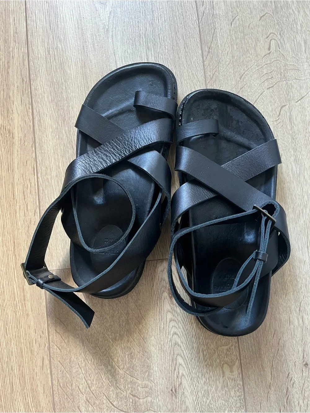 DISSH Black Strappy Leather Sandals for Women